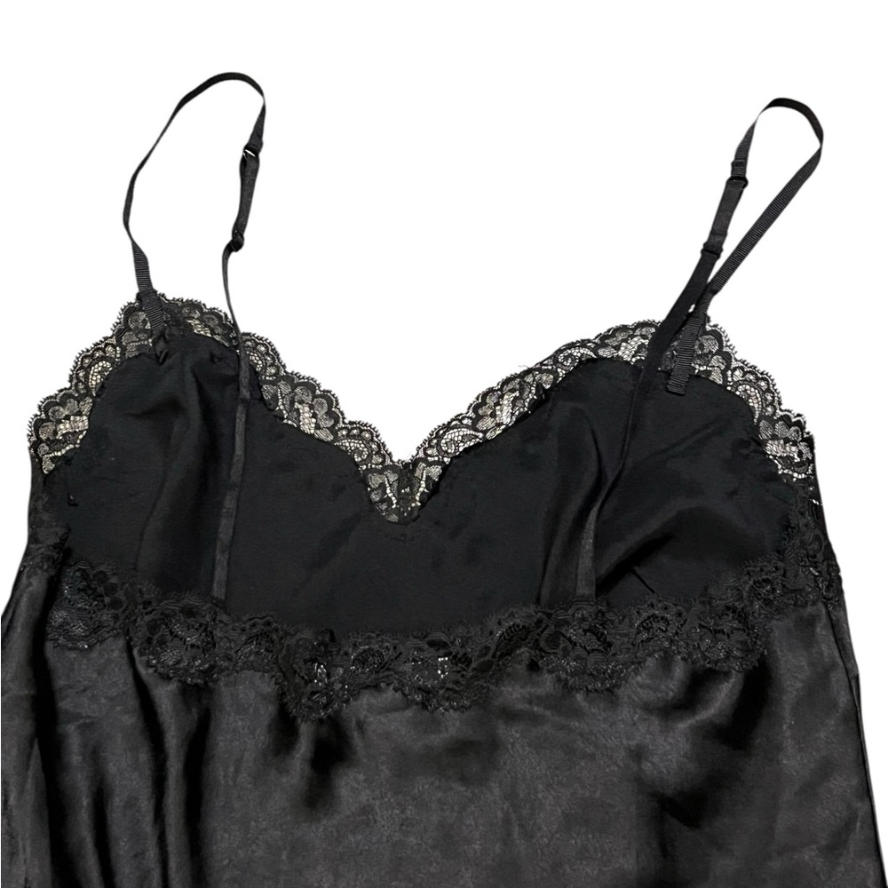 Victoria’s Secret black satin chemise or mini slip dress with lace trim Y2K - Picture 4 of 10